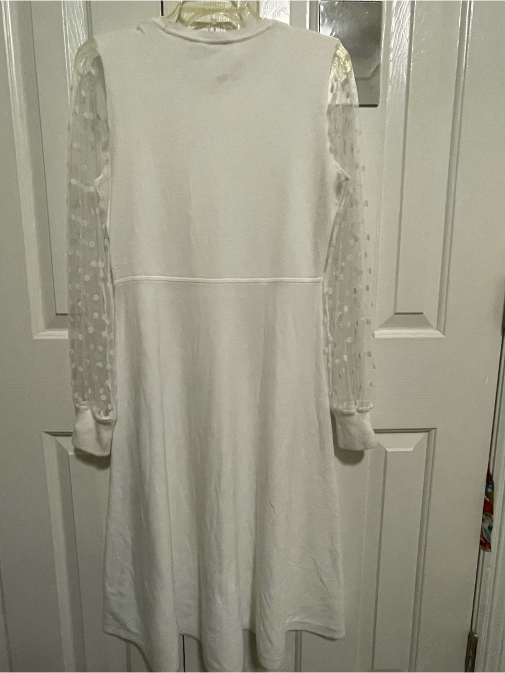 Nina Leonard Ivory Midi Dress with Sheer Polka-Dot Sleeves - Picture 2 of 7
